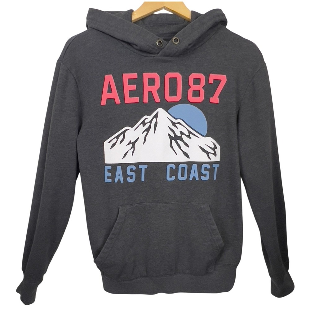 Aeropostale Grey Graphic‎ Print Long Sleeve Kangaroo Pocket Fleece Hoodie Small